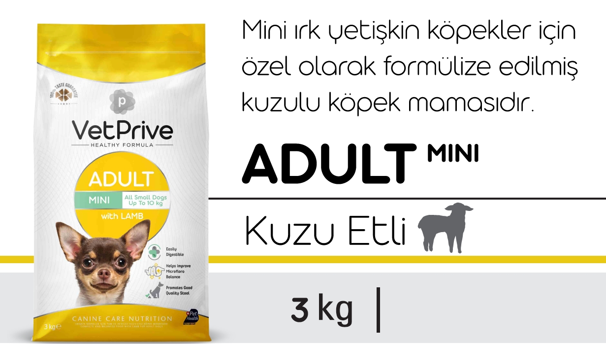 VetPrive%20Mini%20ve%20Küçük%20Irk%20Yetişkin%20Köpek%20Maması%20Kuzu%20Etli%203%20kg