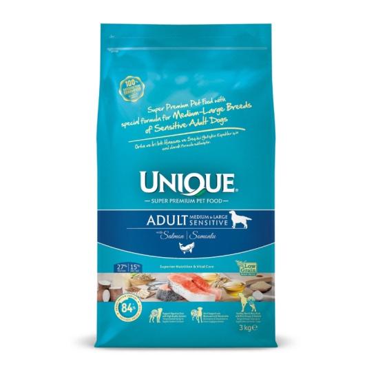 Unique Sensitive Orta ve İri Irk Yetişkin Köpek Maması Somonlu 3 kg